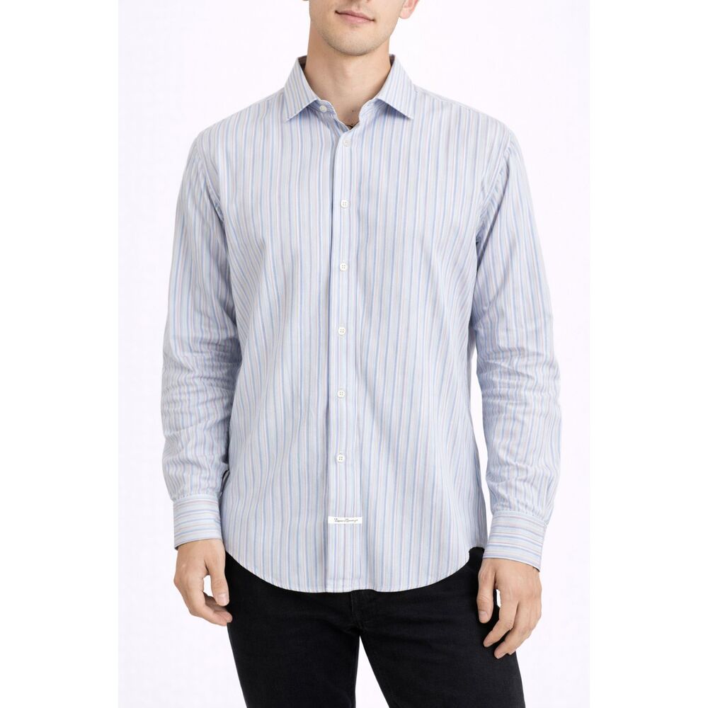 English Laundry Long Sleeve Shirt Blue Stripe 17 34/35